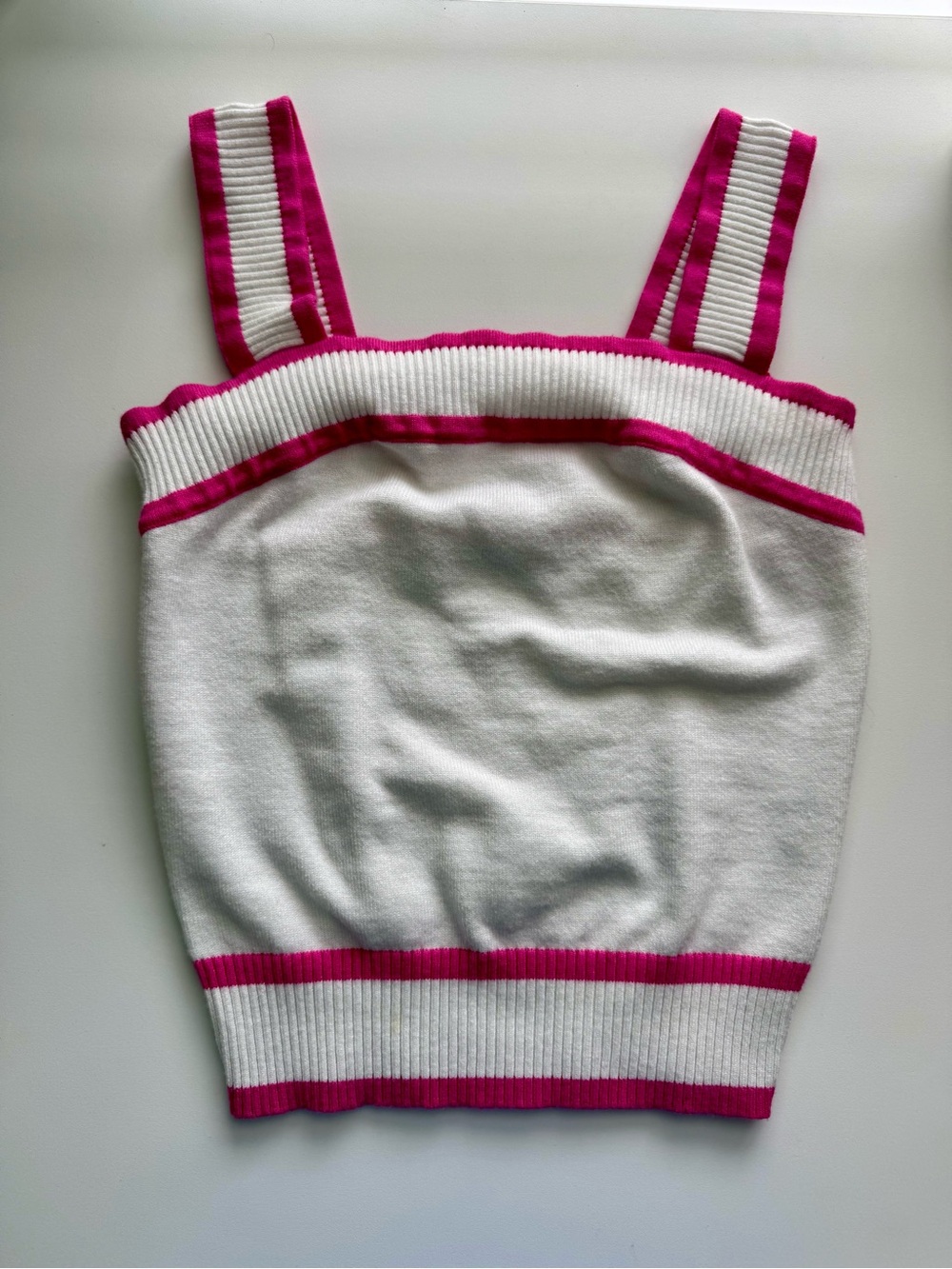 Amazon White Tank Top with Pink Trim